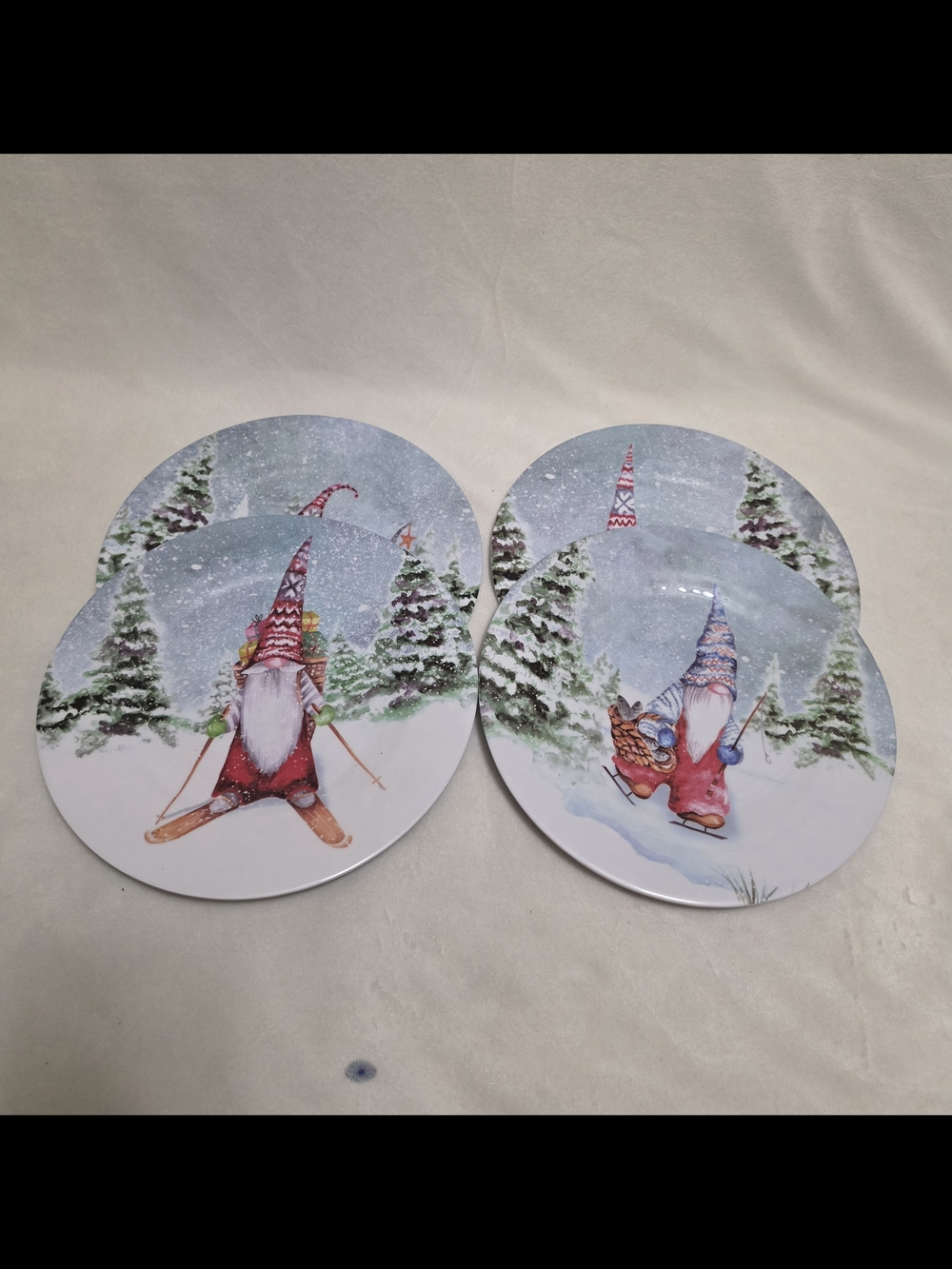 Fig & Fern Holiday Christmas Gnomes Melamine Salad Plates Set of 4 Winter Retro